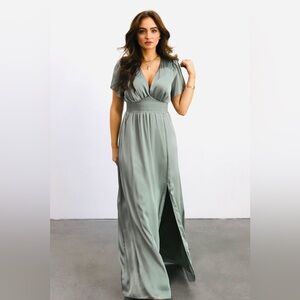 Baltic Born Prague Satin Maxi Dress in Eucalyptus Medium